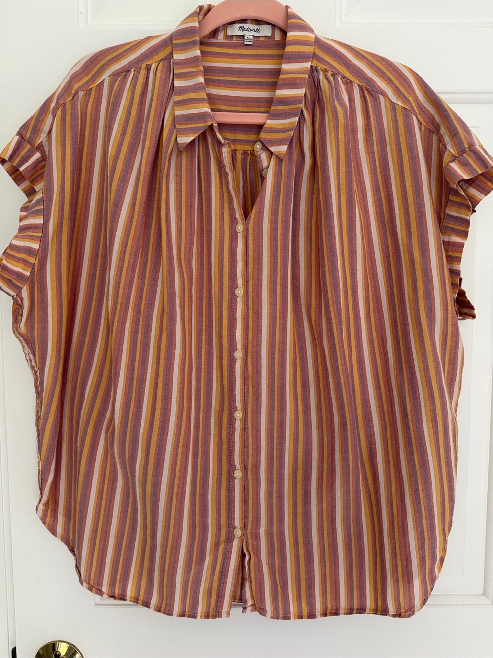 Madewell Rust Multi Striped Short-Sleeve Button-Down